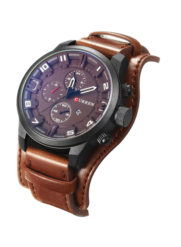 Curren Stylish Analog Watch for Men with Leather Band, J3745BBR-KM, Brown