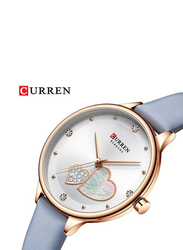 Curren Analog Watch for Women with Leather Band, Water Resistant, J-4817BL, Blue-White