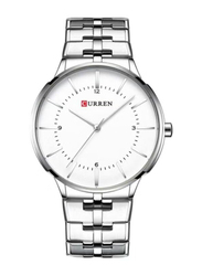 Curren Analog Watch for Men with Stainless Steel Band, Water Resistant, 8321, Silver-White
