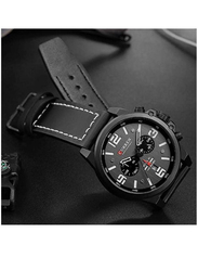 Curren Analog Watch for Men with Leather Band, Water Resistant and Chronography, 8351, Black-Black