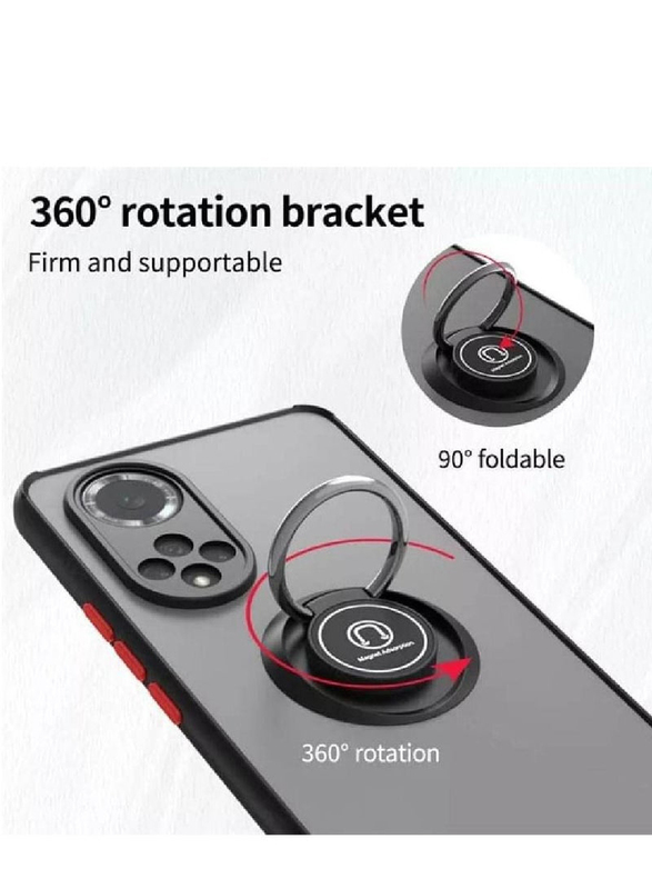 Huawei Honor 50 Flexible Silicone Mobile Phone Back Case Cover with 360 Rotational Car Mount Magnetic Ring Holder, Blue