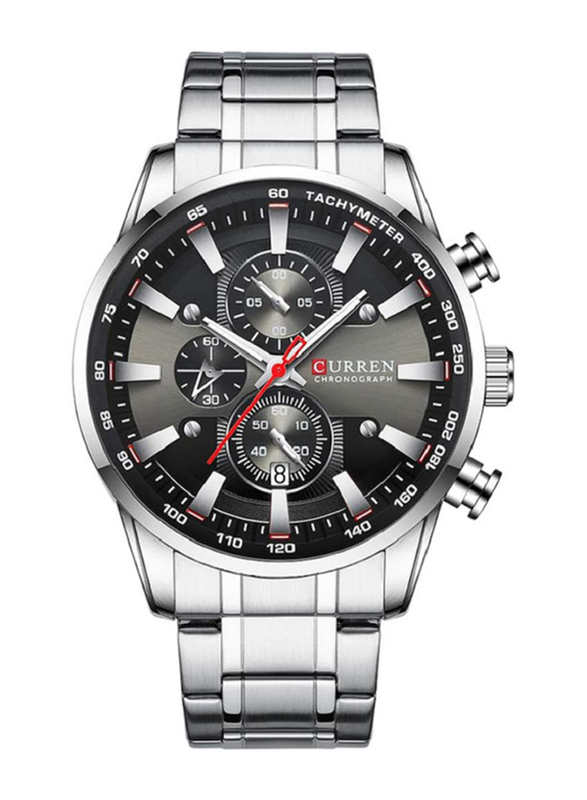 Curren Analog Watch for Men with Alloy Band, Water Resistant and Chronograph, J4516S-B-KM, Silver-Black