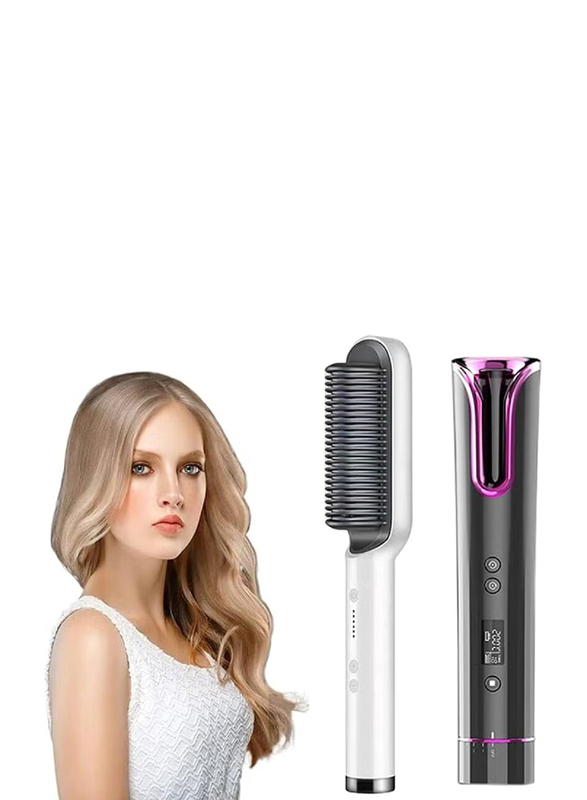 

Gennext Hair Straightener Brush & Electric Negative Hair Curling Iron Tongs Multifunctional Hot Comb Straight Hair Straightener, 2 Pieces, White/Black