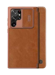 Nillkin Samsung Galaxy S23 Ultra Leather Mobile Phone Case Cover with Camera Protection & Wallet Card Slot, Brown