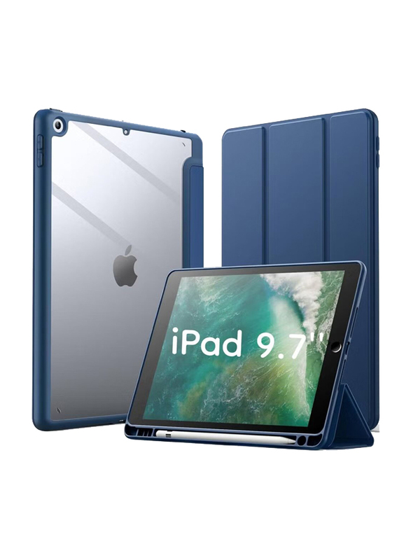 Apple iPad 9.7-Inch 6th Gen 2018 Tablet Flip Case Cover with Pencil Holder, Blue