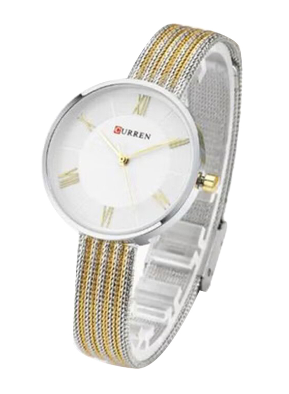 Curren Analog Watch for Women with Stainless Steel Band, Water Resistant, 1J2733GW, Multicolour-White