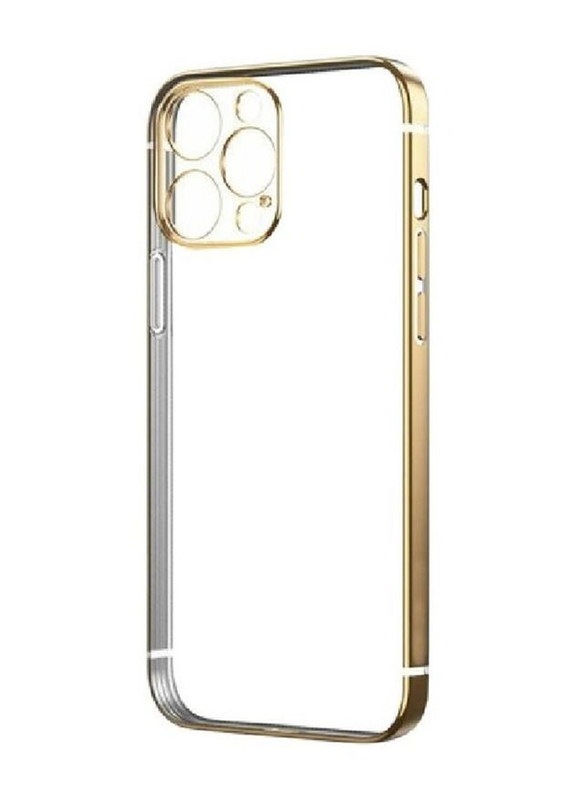 Apple iPhone 13 Pro Max Aluminum Alloy Frame Anti-Fall Mobile Phone Back Case Cover, Gold/Clear