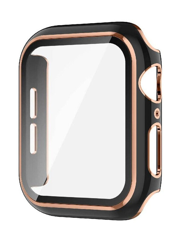 

Generic Bumper Full Coverage HD Clear Protective Film Smartwatch Case Cover for 44mm, Black/Rose Gold