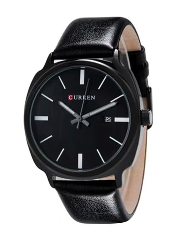 Curren Analog Watch for Men with Leather Band, Water Resistant, 8212, Black