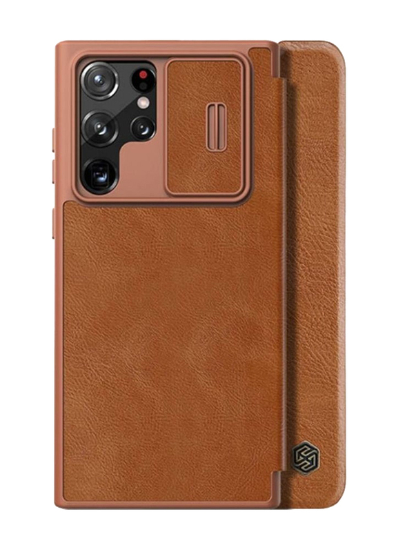 Nillkin Samsung Galaxy S23 Ultra Luxury Wallet Business Style with Card Slot and Camera Protection Leather Mobile Phone Flip Case Cover, Brown