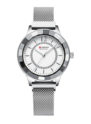 Curren Analog Watch for Women with Metal Band, Water Resistant, J4065WW, Silver-White