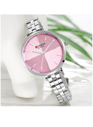 Curren Analog Watch for Women with Stainless Steel Band, Water Resistant, 9043, Silver-Pink