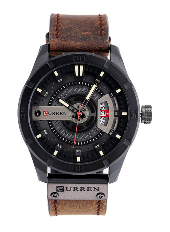 Curren Analog Watch for Men with Leather Band, Water Resistant, J4171BBR-KM, Black-Brown