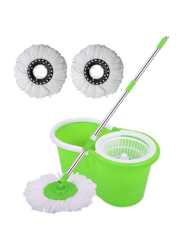 360 Degree Spinning Mop with Bucket & 2 Mop Heads for Home Cleaning, Green/White