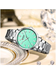 Curren Analog Watch for Women with Stainless Steel Band, Water Resistant, Silver-Green