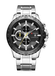 Curren Analog Watch for Men with Stainless Steel Band, Water Resistant and Chronography, 8334, Silver-Black