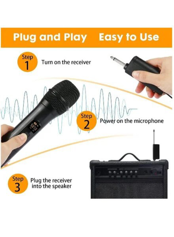 XiuWoo Rechargeable UHF Dual Portable Handheld Dynamic Karaoke Wireless Mic with Cordless Karaoke System for PA System/Speaker/Amplifier/Family Party/Singing & Meeting, 2 Pieces, Black