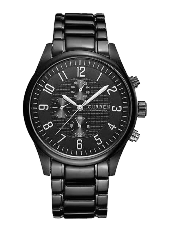 Curren Analog Watch for Men with Stainless Steel Band, 8046, Black