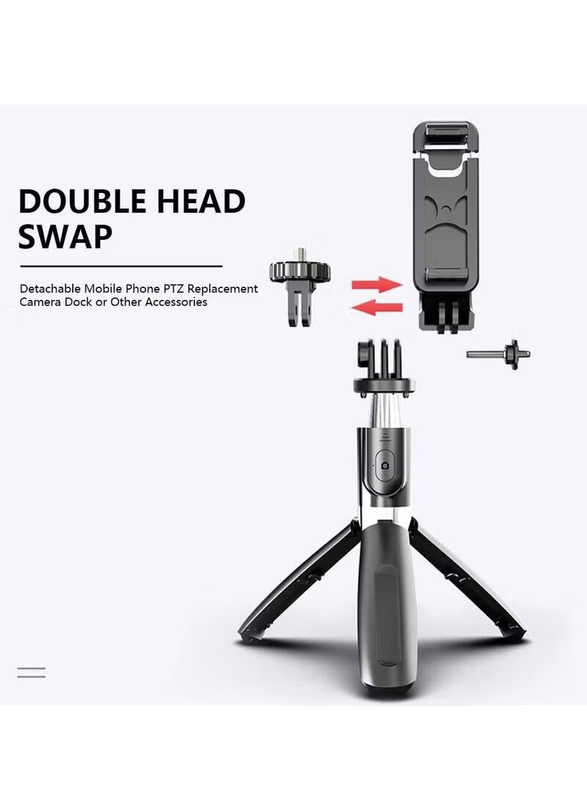 40-inch Portable Aluminium Alloy Selfie Stick Phone Tripod with Wireless Remote Shutter for iPhone/Android/Samsung & Smartphone, Black/Silver