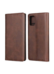 Samsung Galaxy A51 Leather Wallet Flip Mobile Phone Case Cover, Dark Brown