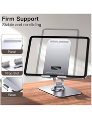 Rabos Adjustable Swivel Desktop Holder With 360 Degree Rotating Base Tablet Stand, Silver