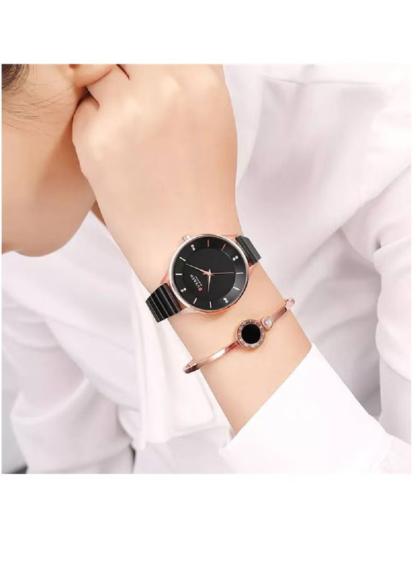 Curren Luxury Quartz Analog Wrist Watch for Women with Alloy Band, Water Resistant, 9041, Black