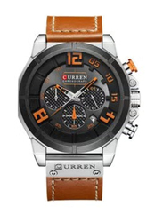 Curren Analog Watch for Men with Leather Band, Water Resistant and Chronograph, 8287, Black-Brown