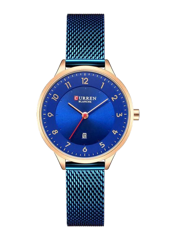 Curren Analog Watch for Women with Stainless Steel Band, Water Resistant, 9035B, Blue