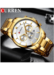 Curren Analog Watch for Men with Stainless Steel Band, Water Resistant and Chronography, N904874666A, Gold-Silver