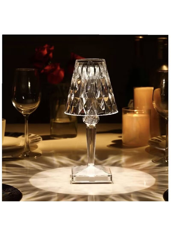 Crystal Diamond 3D Table Lamp with USB Charging Port, White