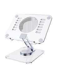 Stable Tablet Holder Acrylic Apple iPad Stand with 360 Rotating Base, White