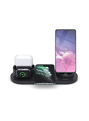 Wireless Charger 6 in 1 Wireless Fast Charging Station For Apple Watch/AirPods Pro/iPhone 12/11/11pro/11pro Max/X/XS/XR Samsung S20/S10 Charging Dock Station For Other Qi Phones, Black