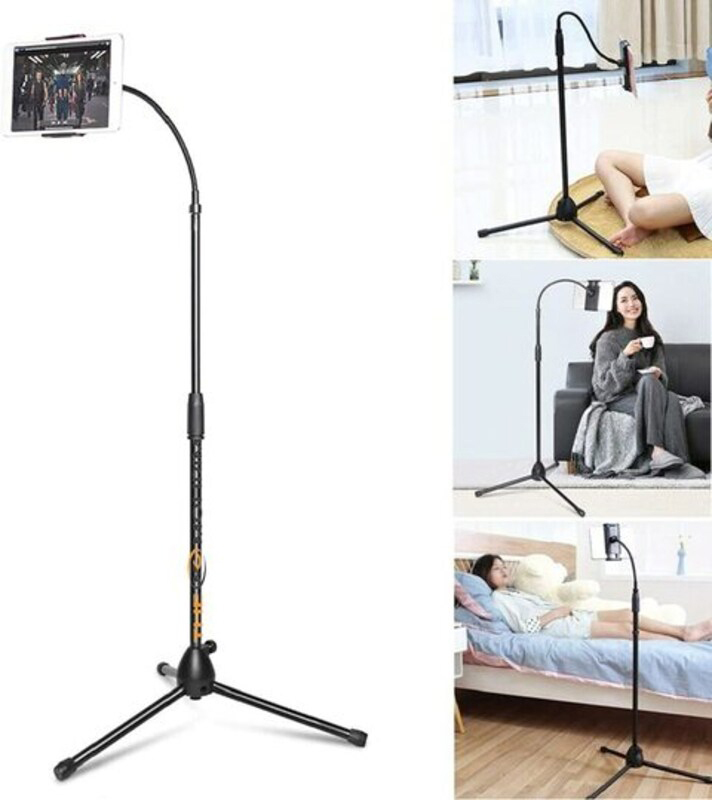 The Mohrim Adjustable Phone Tripod Floor Stand with Flexible Gooseneck, Black