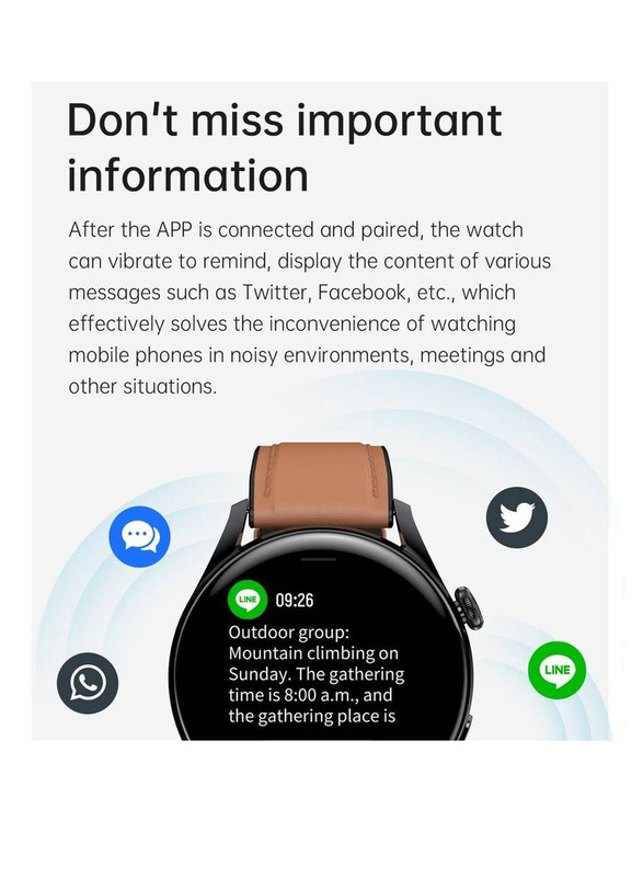 46mm HD Screen Bluetooth Calling Smartwatch, Black/Brown