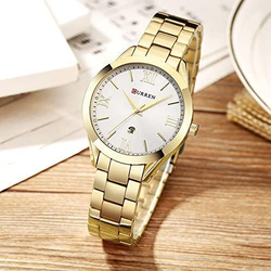 Curren Analog Watch for Women with Alloy Band, Water Resistant, 9007, Gold-Silver