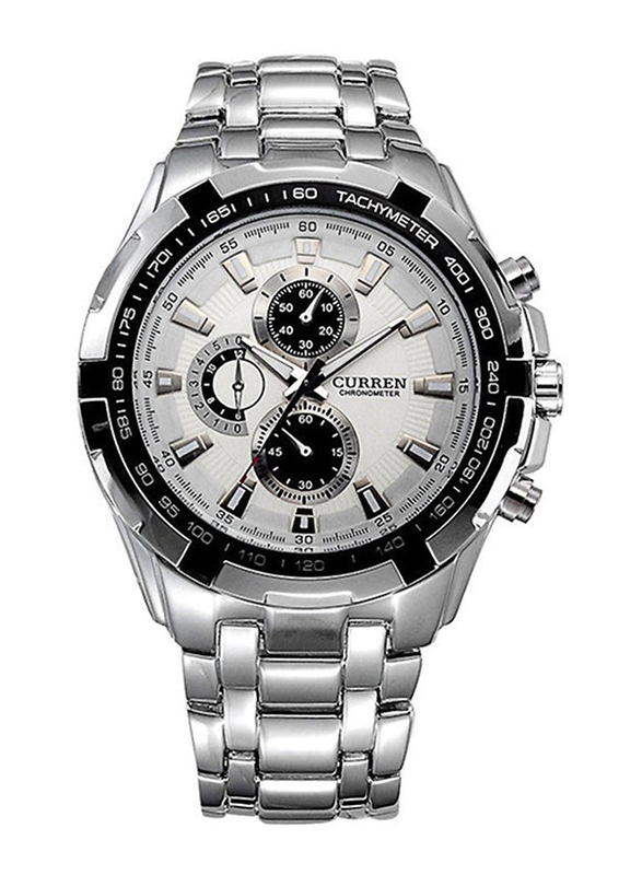 Curren Analog Watch for Men with Stainless Steel Band, Water Resistant & Chronograph, 8023, Silver