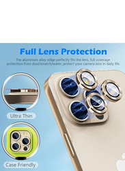 Apple iPhone 14 Pro 9H Tempered Glass Camera Cover Screen Protector Metal Individual Ring, 3 Pieces, Gold