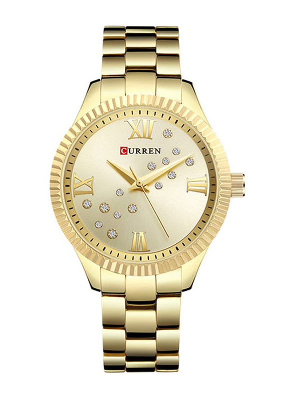 Curren Analog Watch for Women with Stainless Steel Band, Water Resistant, WT-CU-9009-GO#D1, Gold