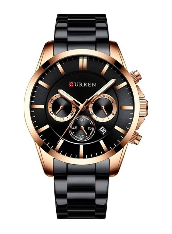 Curren Analog Watch for Men with Stainless Steel Band, Water Resistant and Chronograph, 8358, Black-Black