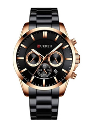 Curren Analog Watch for Men with Stainless Steel Band, Water Resistant and Chronograph, 8358, Black-Black