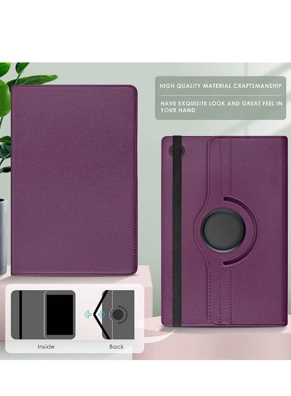 Samsung Galaxy Tab A8 10.5 Inch 2021 360 Degree Rotating Stand Auto Sleep/Wake Folio Leather Smart Tablet Phone Flip Case Cover, Purple