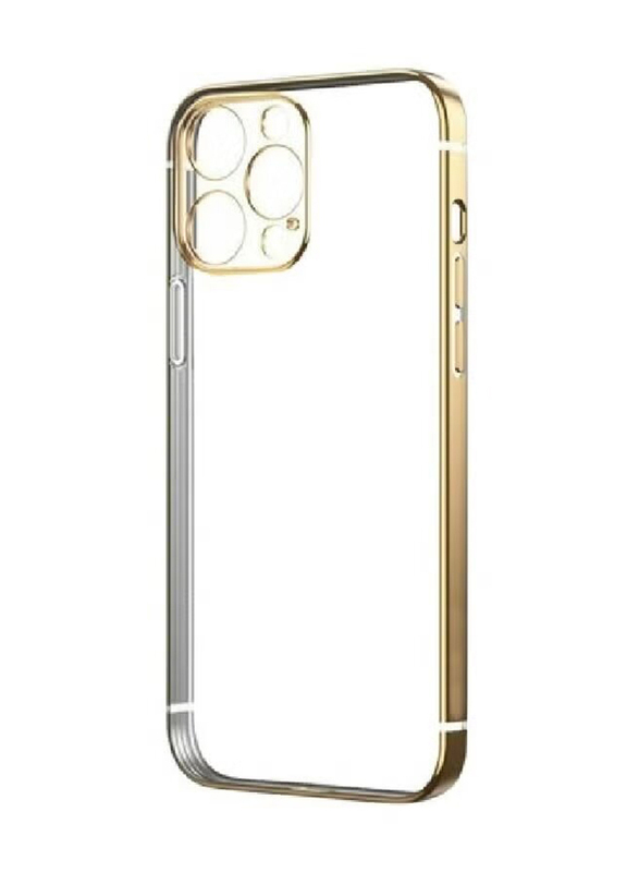 Apple iPhone 12 Pro Max Camera Protection Anti-Drop Matte Translucent Shell Aluminium Alloy Frame Anti-Fall Mobile Phone Case Cover, Clear/Gold