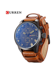 Curren Analog Watch for Men with Leather Band, Water Resistant and Chronograph, 8225, Brown-Black