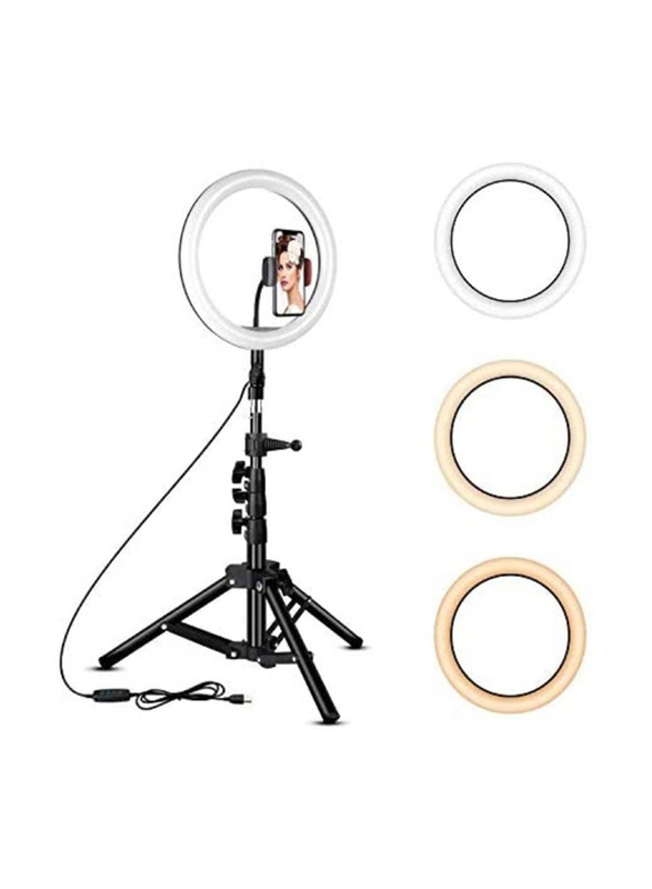 10-inch Adjustable Brightness Ring Light with Tripod Stand for Making Tiktok Video, Black