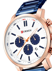 Curren Analog Watch for Men with Stainless Steel Band, Water Resistant and Chronograph, 8315, Blue-White