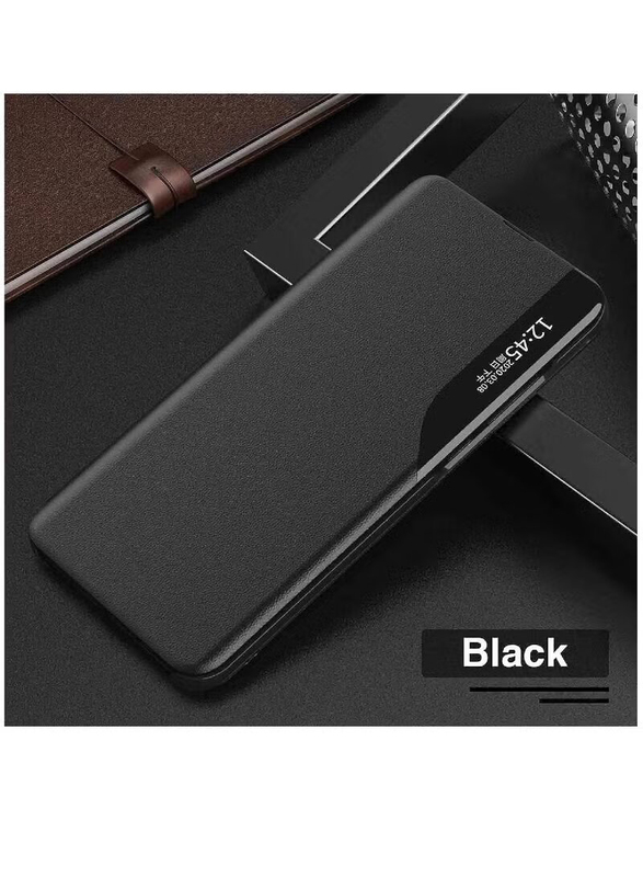 Case Me Xiaomi Redmi Note 12 Pro Protective Windows Smart View Flip Foldable Kickstand Mobile Phone Case Cover, Black