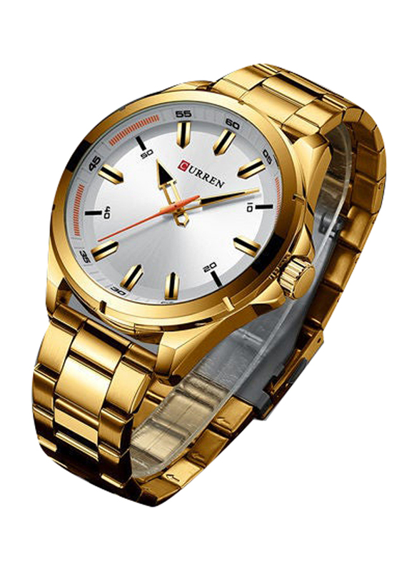 Curren Analog Watch for Men with Stainless Steel Band, J3659G-KM, Gold-White