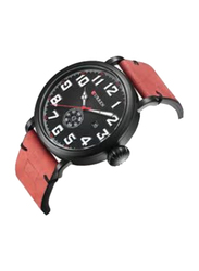 Curren Analog Watch for Men with Leather Band, M-8283-5, Black-Dark Red