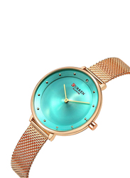 Curren Analog Watch for Women with Stainless Steel Band, Water Resistant, 9029, Gold-Blue