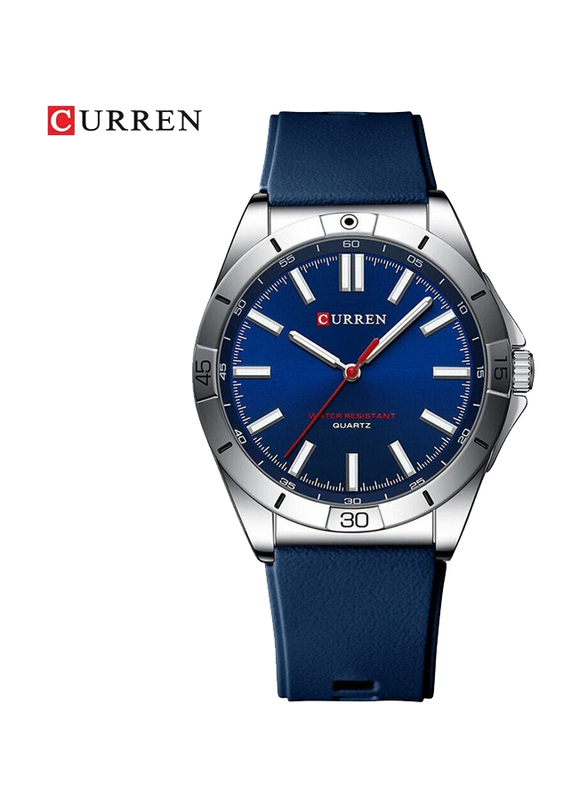 Curren 2023 Analog Watch for Men with Silicone Band, Water Resistant, Blue